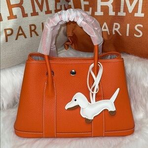 White & Tan Dachshund Bag Charm Faux Leather​​